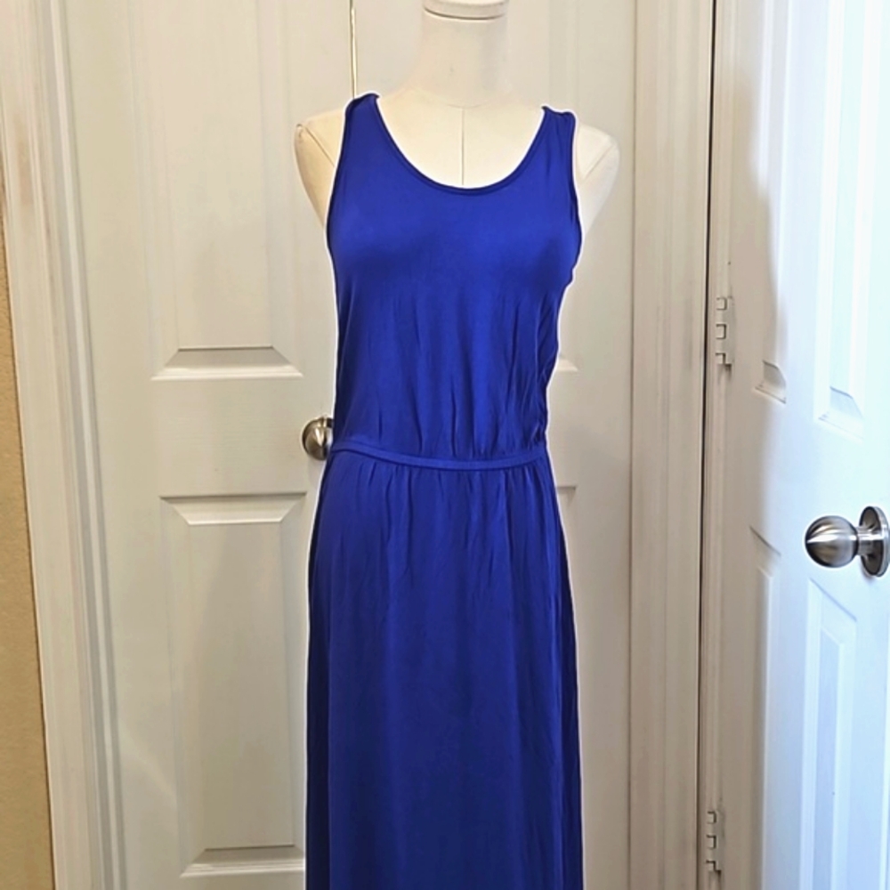 Gap Designed and Crafted Label Blue Maxi Adjustable Racerback Ruched Dress - Picture 1 of 6
